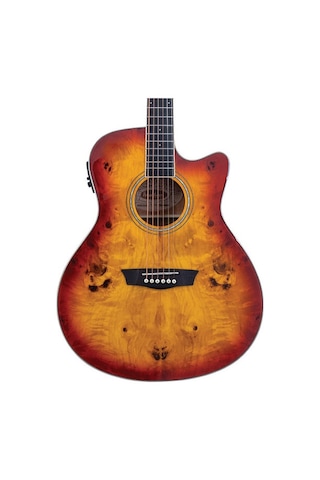Washburn Dfbacea Deep Forest Burl Ace Amber Fade Elektro Akustik Kesik Kasa Sahne Preamp Sistemi