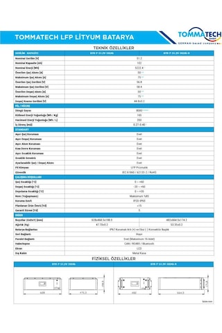 Tommatech Modüler Serisi 51.2v 102ah G2 Lfp Lityum Batarya - 2 Adet