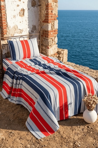 La Notte Marin Stripe Tek Kişilik 3 Parça Pike Takımı 160x230 + 100x200 + 50x70 Cm Çok Renkli