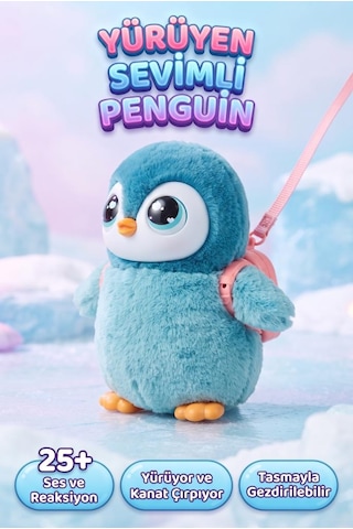 Gioc-hi Prezi-osi Lisanslı Sevimli Yürüyen Peluş Penguen 25+ Ses Ve İfadeli Tasmalı Akıllı Penguen