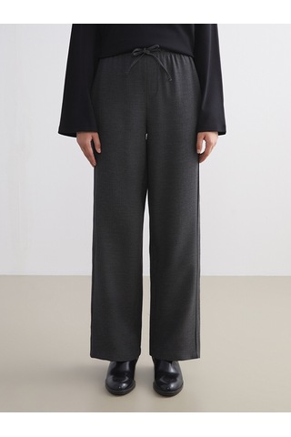 Lcw Modest Gri Beli Lastikli Dokulu Geniş Paça Kadın Pantolon