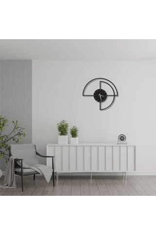 Metal Duvar Saati İç Çember Dakika Detaylı Dekoratif Saat Siyah-58 X 58