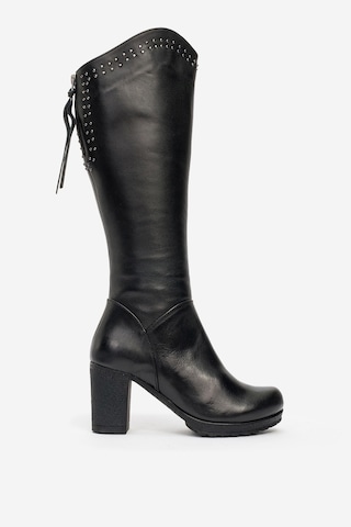 Kadın Yüksek Topuklu Fermuarlı Çizme Gerçek Deri Br 08012 Siyah Null Siyah