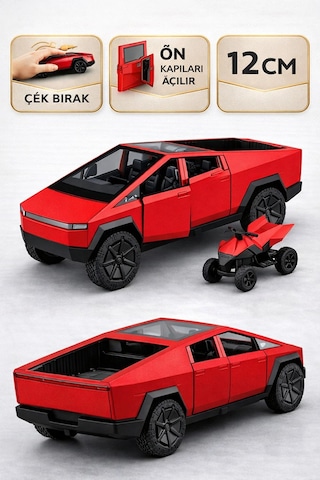 Die Cast Çek Bırak Metal Tesla Cybertruck Atv Li Model Araba 12 Cm Açılır Kapılı Kırmızı