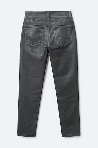 Kadın Yüksek Bel Parlak Mum Kumaş Wide Leg Jean Pantolon Füme