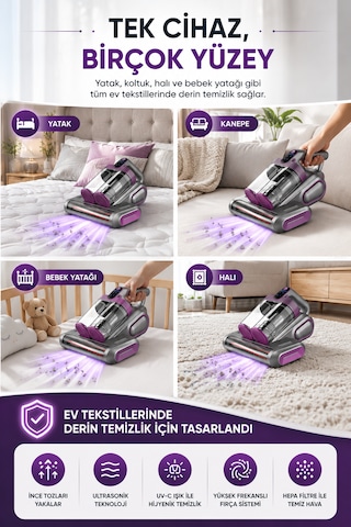 Robo 120 W Şarjlı Çift Hazneli Akar Mite Süpürgesi