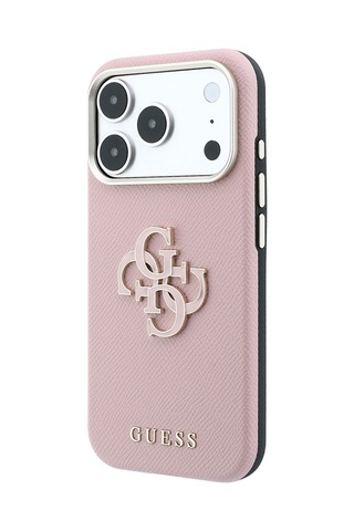 Apple iPhone 18 Pro Uyumlu Kılıf Guess Lisanslı Yazı Ve 4g Büyük Resin Logolu Pu Kapak Pembe