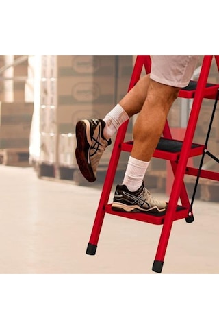 Elmas Serisi Carnaval 6 Lı Ev Tipi Katlanır Merdiven Kırmızı, Kaymaz, Hafif, Dayanıklı 1 Adet