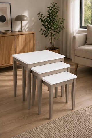 Ganni Home Briza 3 Lü Zigon Sehpa Seti Krem Platin Gürgen İskeletli, İç İçe Geçebilen Modern Ve Kullanışlı Tasarım