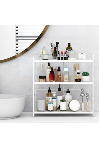 Ayarlanabilir Raflı 40cm Baharatlık, Organizer, Düzenleyizi Tezgahüstü Banyo, Mutfak, Ofis Model-1 Beyaz Çok Renkli