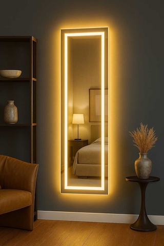 Biga Ledli Ayna, Dekoratif Ayna, Salon Aynası, Konsol Aynası 144x36 Cm 140 Günışığı