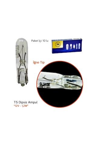 Tas 12V T5 Ampul Küçük Dipsiz 1.2W Sl3100 10 Lu