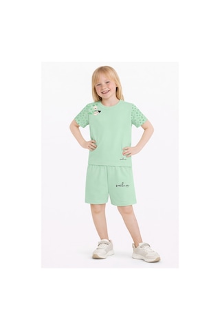 Name Baby & Kids Kız Çocuk Şortlu Yazlık Pijama Takımı Kedi Temalı Nbk-6144 Mint
