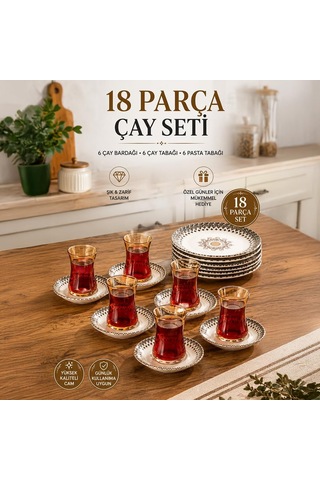 Yasemin Ahlat 18 Parça 6 Kişilik Porselen Pasta Ve Çay Takımı Otantik Desenli Lüks İkram Seti Çok Renkli