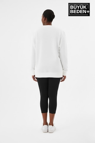 Süperlife Kadın Büyük Beden New York Baskılı Bisilet Yaka İnce Sweatshirt Spr26bswk956-5 Ekru