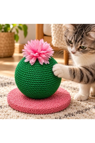 Dekoratif Kedi Tırmalama Oyuncağı, Halat Sarımlı Kaktüs Tasarım, Tabanlı Kedi Tırmalama Ve Oyun Ürünü Yeşi