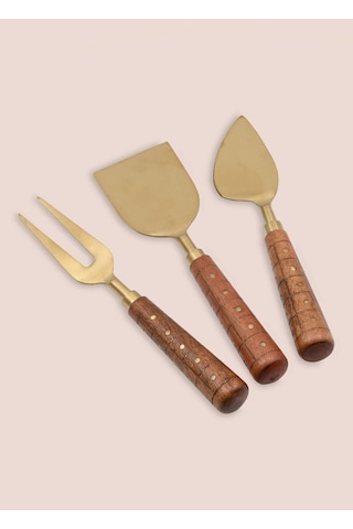 The Mia Wood Peynir Servis Takımı 3 Parça Gold