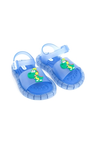 Gezer Yazlık Erkek Çocuk Suni Deri Işıklı Rahat Taban Ayarlanabilir Dino Sandalet Mavi