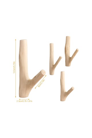 Genişlik 2-3 Cm 4 Adet Doğal Ahşap Kanca, Ahşap Kancalar, Silindirik Elbise Kancaları, Dekoratif Duvar Kancaları, Palto Şapka Çanta Havlu Asmak İçin Ahşap Kancalar