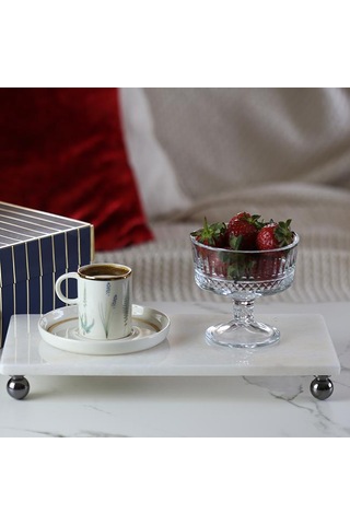 Akayev Mermer Beyaz 30X15 CM Füme Boncuk Ayak Sunumluk