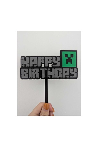 Piksel Oyun Temalı Doğum Günü Pasta Süsü Happy Birthday 2 Adet