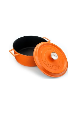 Lava Spring Serisi - Döküm Tencere, Yuvarlak, 28 Cm, Mat Emaye, Parlak Siyah Taban, Turuncu Diğer