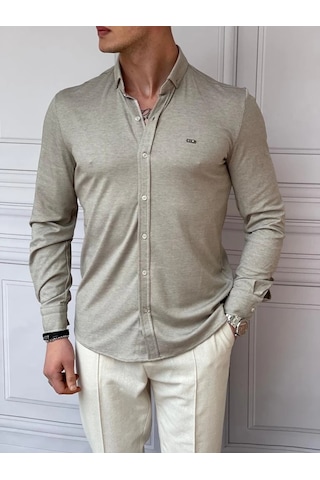 Modefendi Slimfit Merserize Pamuk Uzun Kollu Gömlek Taş