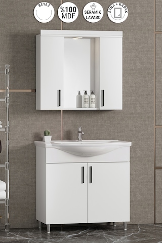 Özceden Leylak 80 Cm Beyaz Mdf Seramik Lavabolu Asma Banyo Alt Dolabı