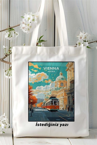 Art Hediye Vienna Baskılı Bez Çanta Omuz Çantası Kişiye Özel Desen 2 Çok Renkli