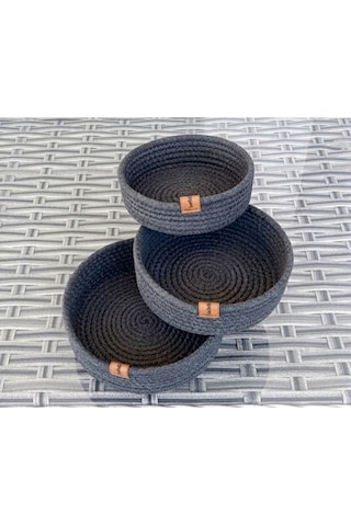 3 Adet Yuvarlak Sepet 20cm Antrasit Jüt Polyester