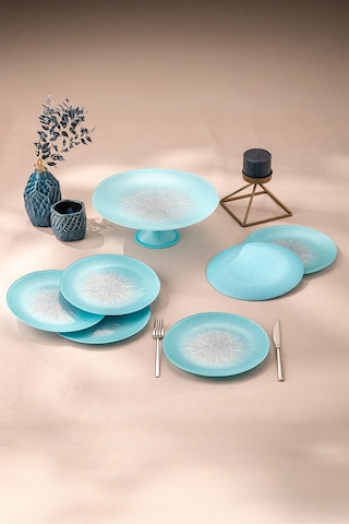 Emsan Pastel 7 Parça Cam Pasta / Tatlı Seti Mavi Mavi