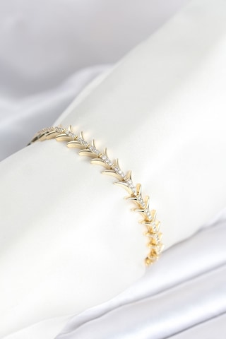 Taşveoyunatölyesi Pirinç Gold Renk Balık Sırtı Model Zirkon Taşlı Kadın Bileklik Tg27bb8027 Çok Renkli