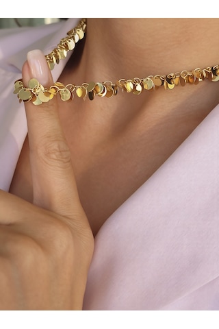 Sıralı Arpa Pullu Model Altın Kaplama Kolye Gold