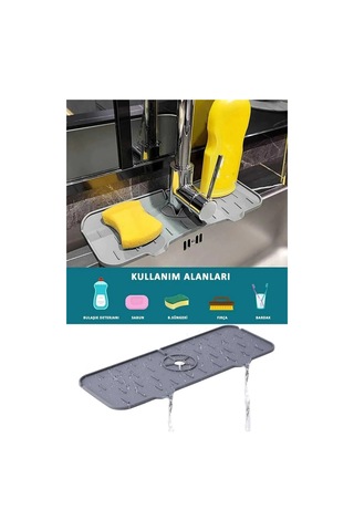 Üçlü Antrasit Silikon Mutfak Seti, Lavabo Matı, Süzgeç, Sünger Askılık Antrasit - Gri