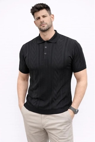 Erkek Yazlık Triko Tişört Kısa Kol Polo Yaka Düğmeli T-shirt - Siyah