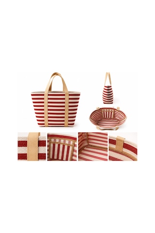Aşkana %100 Pamuk Çizgili Büyük Marin Plaj Çantası 42,5x28x15 Cm Lacivert Ve Kırmızı Renk Seçeneği Kırmızı