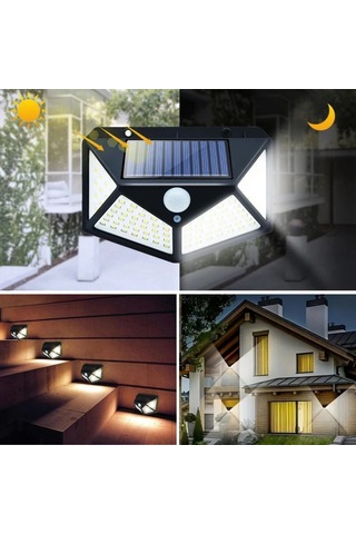 Buffer 100 Ledli 3 Farklı Aydınlatma Ayarlı Solar Güneş Enerjili Hareket Sensörlü Bahçe Duvar Lamba Çok Renkli