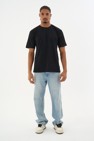Dechers Erkek %100 Organik Pamuklu Yumuşak Dokulu Comfort Fit Bisiklet Yakalı T-shirt E222 Siyah