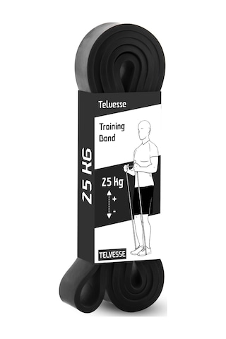 25 Kg Direnç Bandı Kas Geliştirme Lastiği Fitness Pilates Cross Training Bant Siyah - Sert Siyah