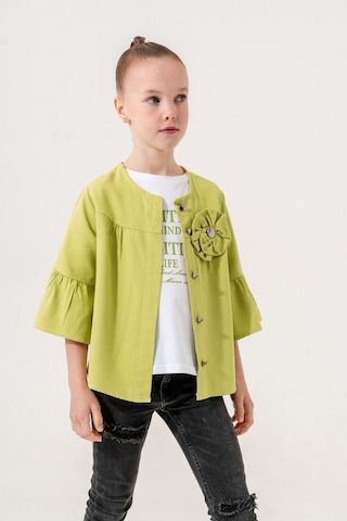 Kız Çocuk Çiçek Gömlekli İkili Kız Takım 3127 Yeşil