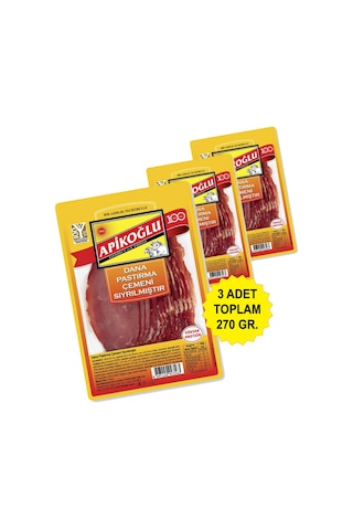 Çemeni Sıyrılmış Dilimli Dana Kontrfile Pastırma 90 Gr. Üçlü Paket Toplam 270 Gr.