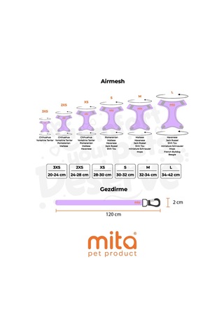Mita Air Mesh Kedi Köpek Göğüs Tasması Çift Reflektörlü, Terletmeyen Lila