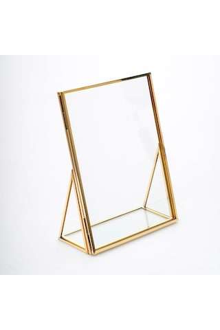 20x15cm Pirinç Gold Kapaklı Cam Masaüstü Fotoğraf Çerçevesi