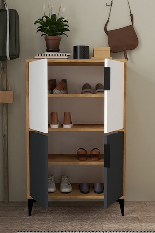 1404 Ada Ayakkabılık 4 Raflı 4 Kapaklı Çok Amaçlı Dolap Kiler Safir Beyaz Antrasit Safir Beyaz - Antrasit - Safir