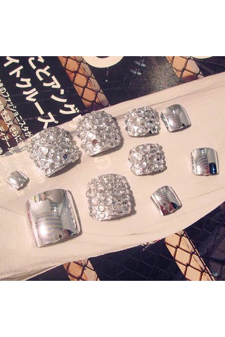 Rhinestones Ve Kadınlar İçin Yapıştırıcı İle 24 Parçalı Toe Tırnak Sanat Kiti - Moda Sahte Tırnaklar Seti