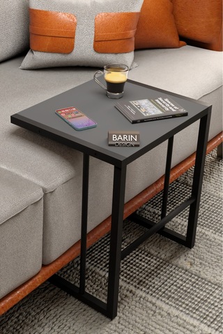 C Zigon Sehpa 3'lü Modern Metal Yan Sehpa, Laptop Masası Ve Koltuk Yanı Kahve Sehpası Antrasit