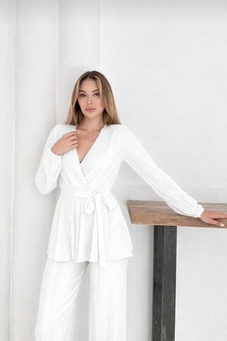 Unika Boutique Antrasit Krovave Pliseli Takım beyaz