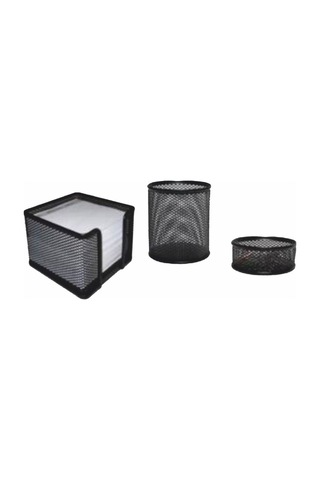 Masa Kalemlik Seti - Siyah Metal 3 Lü Set