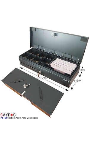 24v Flip Top Para Çekmecesi Anahtardan Ve Pos Bağlantılı Üstü Açılır Metal Para Kasası 46x17x10cm