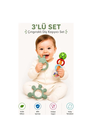 3lü Çıngıraklı Diş Kaşıyıcı Set Çok Renkli